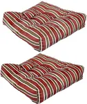 Sunnydaze 20-Inch Square Tufted Indoor/Outdoor Patio Cushions - Set of 2 - Classic Red Stripe