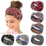 Women's Hair Bands Wide Elastic Soft 6 Pieces Summer Boho Headband Print Hair Accessories Yoga Sports Hairband Multicoloured Thin Headbands (E)