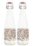 MACHAK Printed Glass Water Bottle With Cork For Home Decoration (Set of 2, Costicks)