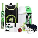 CW Bullet Kit Green Right Hand Cricket Kit Set with Kashmir Willow Bat & Leather Ball Junior Youth & Boys Backpack Complete Kit Right & Left (Size 4 for 8-9 Yr) Right