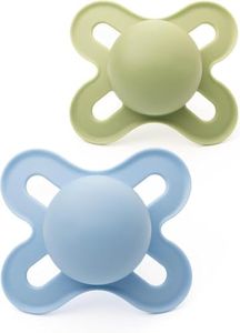 MAM Original Start Soothers | 0-2 Months | 2 Pack | Newborn Dummies | Comes in Dummy Steriliser Case | Sustainable Materials | Baby Accessories for Newborn | Blue/Green (Various Designs)