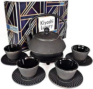 KIYOSHI Luxury 11PC Japanese Tea Set.Gashu Black Cast Iron Tea Pot with 4 Tea Cups, 4 Saucers, Loose Leaf Tea Infuser and Teapot Trivet. Ceremonial Matcha Accessories and Iron