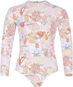 Tame the Sun Long Sleeve Girls Swimsuit - Rash Guard One Piece Bathing Suit - UPF 50+ Zipper Girls Swimwear (Coral, 8)