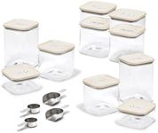 Caraway 26-Piece Ultimate Airtight Glass Food Storage Containers with Lids, Scoops, Measuring Cups and Organizers - Non-Toxic BPA-Free Stackable Space-Saving Containers for Pantry - Cream
