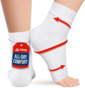 KEMFORD Ankle Compression Sleeve - Plantar Fasciitis Braces - Open Toe Compression Socks for Swelling, Sprain, Neuropathy, Foot Arch Support for Men and Women - 20-30mmhg, L, White