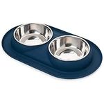 Bonza Double Cat Bowls Feeding Station, 400ml Premium Stainless Steel Dog and Cat Food or Water Bowls with Non-Spill Silicone Base, for Small Dogs and Cats