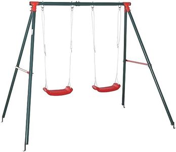 Outsunny Columpio Doble para Niños +3 Años con Soporte de Metal Juego de Columpio Infantil Cuerda Ajustable Exteriores Carga Máx. 40kg 239x156x180 cm Verde Rojo