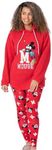 Disney Mickey Mouse Womens Pyjamas Set | Ladies Red Borg Hoodie with Legging Trousers | Embroidered Animated Character | Merchandise Gifts