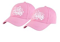 AICA Big Sister & Little Sister Cotton Cap – Pink & Pink Color, Adjustable Strap, Free Size