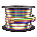 SUZCO 100Ft 5 Color-Coded 6-Way Enough 16AWG Trailer RV Boat Bonded Wiries Spool Left & Right Brown Wire, 6Flat Wishbone SAE J1128 for All Basic Wire Trailers