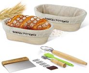 Artisan Bread Making Kit - Set of Banneton Proofing Baskets (25cm) with Liner Cloth, Dough Scraper, Bread Scoring Lame, Silicone Basting Brush, and Danish Dough Whisk (Set of 2 Oval10 inch)