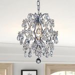 Bestier Silver Modern Pendant Chandelier Crystal Raindrop Lighting Ceiling Light Fixture Lamp for Dining Room Bathroom Bedroom Livingroom 1 E27 Bulbs Required D32cm x H40cm