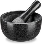 Velaze Large Mortar and Pestle Set, 100% Granite, Natural Unpolished, Herb Crusher, Spice Grinder, Stone Grinder Bowl for Making Guacamole and Pesto, 6.3 Inch Pestle and 19.6 oz Mortar(2.4 Cup)