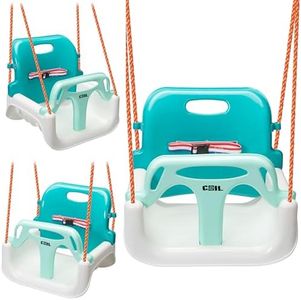Coil Balançoire Enfant Balançoire Bébé Extérieur 3-en-1 Balançoire Bébé Balançoire Enfant Réglable avec Dossier Balançoire Intérieur Siège De Balançoire Enfant Balançoire Tout-Petit Turquoise