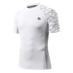 HUGE SPORTS Men's Short Sleeve UPF 50+ Rash Guard Quick Dry Rashguard Swim Shirts for Men (Lines White, M)