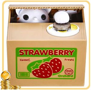 Toy Banks HmiL-U Automatic cat Stealing Coins Birthday&Christmas Gifts for Kids (Strawberry-Cat)