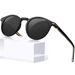 KANASTAL Black Polarised Sunglasses Womens Mens Round Acetate Small Face Classic Vintage Retro UV400 Protection – Glossy Black