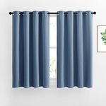 NICETOWN Grommet Window Curtains 45" L for Kitchen - Sunlight Reducing Solid Vertical Curtains and Drapes for Cafe/Home/Office,Stone Blue,52" Wide Per Panel,2-Pack