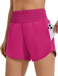 PINSPARK Running Shorts Women Athletic Workout Gym Short Quick Dry Elastic High Waist Sports Summer Wear with Zip Pockets, Hot Pink, Medium