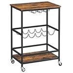 VASAGLE Serving Cart, Serving Cart with Wheels, Glass Stemware Rack and Wine Bottle Holders, 15.7 x 23.6 x 29.5 Inches, Industrial, Rustic Brown and Black ULRC087B01