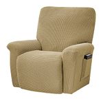 LiveGo Jacquard Recliner Chair Covers, Stretch Polyester Spandex Recliner Cover 4 Pieces, Reclining Chair Cover with Elastic Side Pocket, Armchair Cover for Living Room (Campagen)