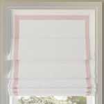 Sun Zero Marline Pink Ribbon Border Stripe 100% Blackout Cordless Roman Shade, 39" x 64", Pink/White