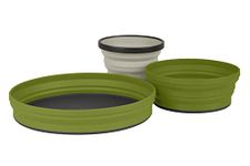 Sea to Summit X-Set Collapsible Camping Dinnerware Set with Zippered Pouch, 3pc (Plate, Mug & Bowl), Olive/Sand