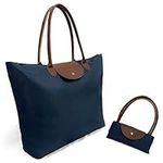 Tote Handle Bag,Lightweight Packable Stylish Handbag Foldable Zipper Travel shoulder Bag for Women -Navy blue