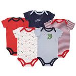 Luvable Friends Baby Girls Bodysuits, Fish Short Sleeve 5 Pack, 3-6 Months (6M) (Pack of 5)