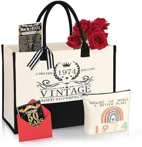 DOGMEM 50th Birthday Gifts for Women Tote Bag Birthday Gifts for Her Turning 50 Vintage 1974 50 Years Old Gifts for Mom Wife Sister 1974 Canvas Tote Bag Makeup Bag Back in 1974 Poster Gifts for Her