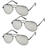 Classic Metal Frame Spring Hinges Color Mirror Lens Aviator Sunglasses 56mm (3-Pack | Black)