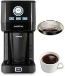 avigator Single Serve Coffee Maker with 11oz. Travel Coffee Mug Stainless Steel, Brew Strenth Adjustable, Permanent Filter, Black