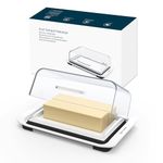 Airtight Flip-Top Butter Dish with Lid for Countertop and Refrigerator, Butter Keeper, Plastic Butter Holder Tray for 2 Sticks East Coast/West Coast/European Style/ Kerrygold Butter