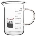 stonylab Glass Beaker with Handle, Borosilicate Glass Graduated Low Form Griffin Beaker with Handle and Pouring Spout, 100 ml