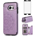 Asuwish Compatible with Samsung Galaxy S7 Edge Case and Tempered Glass Screen Protector Cover Card Holder Kickstand Wallet Flip Phone Cases for Glaxay S7edge Gaxaly S 7 Plus GS7 7s 7edge Purple