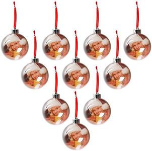 BELLE VOUS Bola Navidad Foto 2X 75 mm (Pack de 10) Adornos Navidad Bola de Navidad Transparente con Cordel Decoración Árbol de Navidad Personalizada Fiestas para Fotos Familia, Amigos, Mascotas