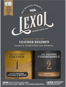 Lexol All Leather Cleaner and Conditioner Kit for Car Seats and Interiors, Couches and Furniture, Shoes and Boots, Baseball Gloves and Horse Saddles, Two 8 oz Bottles and Two Sponges