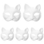 Milisten White Halloween 5pcs Paper Mache Art Masks Unpainted Masquerade Masks Hand Painted Blank Paper Masks Cat Masks Fox Masks Cosplay Pulp DIY Masks Party Accessories 17cm*18cm(White) Cat Cosplay