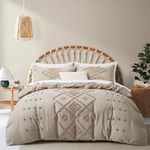 Oli Anderson Tufted Duvet Cover King Size, Soft and Lightweight Duvet Covers Set for All Seasons, 3 Pieces Boho Embroidery Shabby Chic Bedding Set (Khaki, King, 104"x90")