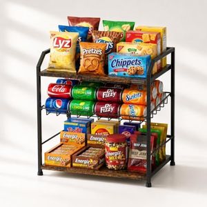 NANAGIFTREE Snack Display for Counter, Adjustable 3 Tier Snack Stand with Height-Adjustable Wire Shelf & Stable Feet, Large Capacity Snack Organizer for Kitchen Pantry Snack Station Retail Counter