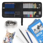 Kebuye 43 Drawing Sketching Pencils, Art Supply Drawing Pencils Set in Black Zipper Case, Pro Sketching Drawing Kit With Colored Pencils, Sketch Pad,Extender,Sharpener For Artists, Beginners and Kids