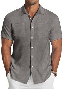 COOFANDY Men's Linen Shirt Beach Summer Short Sleeve Button Down Casual Shirts