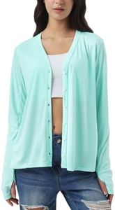 Womens Lightweight Button Down Cardigan Sun Protection UPF50 Long Sleeve Summer Wrap Cover Up Sweater Shawl Thumb Hole Pocket Mint Green