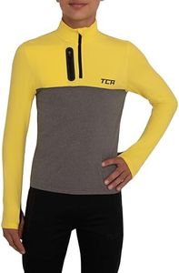 TCA Camiseta Deporte Manga Larga Hombre - Camiseta Deportiva Secado Rápido Fusion Pro Quickdry con Media Cremallera para Niños - Gris/Amarillo, 12-14 años