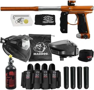 Maddog Empire Mini GS Full Auto Paintball Gun Marker w/HPA Tank, Electronic Loader, Thermal Anti-Fog Paintball Mask Goggle, Neck Protector, Harness & (4) Pods Starter Pack - Dust Tangerine/White