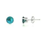 4MM Classic Brilliant Round Cut Cubic Zirconia (CZ) Sterling Silver Solitaire Stud Earrings/Ear Studs for Women Ladies Girls - Birthstone Earrings - BLUE ZIRCON. 4-BZIR