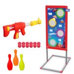 Amazon Brand - Jam & Honey Shooting Game Toy Set for Kids 3+ Years, Toy Gun with Target Stand & 20 Soft Foam Balls, Indoor Shooting Target Game, Blue, BIS Certified Safe