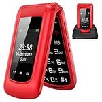 uleway 2G Big Button Mobile Phone for Elderly Sim Free Unlocked Senior Flip Phones Easy to Use Basic Cell Phones with 2.4" LCD Display SOS Button Torch FM Radio 1000mAh Battery Charging Dock (Red)