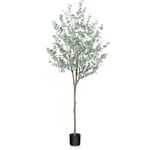 SOGUYI 180cm Artificial Eucalyptus Tree, Fake Eucalyptus Tree with White Silver Dollar Leaves, Silk Faux Eucalyptus Tree with Plastic Nursery Pot, Artificial Plants for Home Office Indoor Decor,1 Pack
