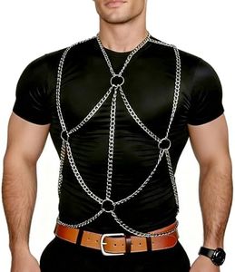 Men's Chest Belt Chain Body Costume Adjustable Goth Body Suit Fashion Mens Rave Outfit for Cosplay Festival Party Stage Performance C140